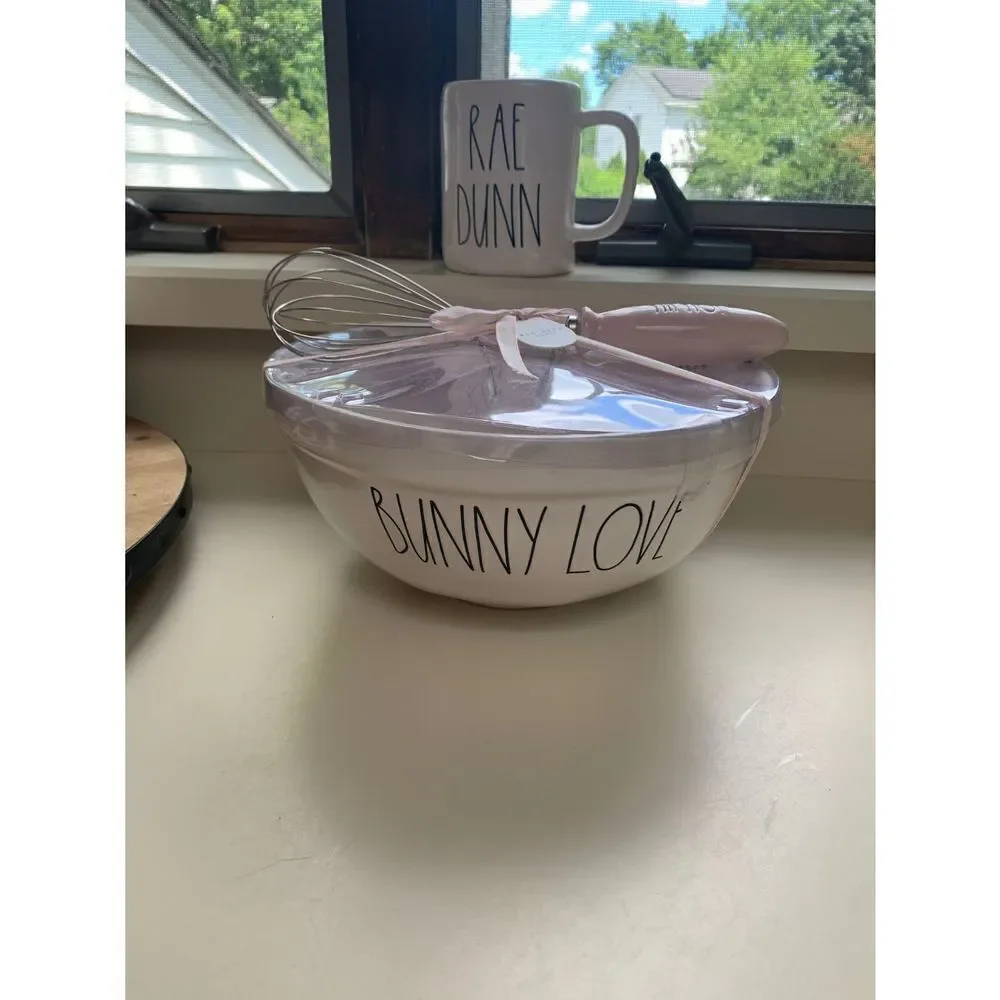 Rae Dunn Bunny Love Bowl And Whisk
